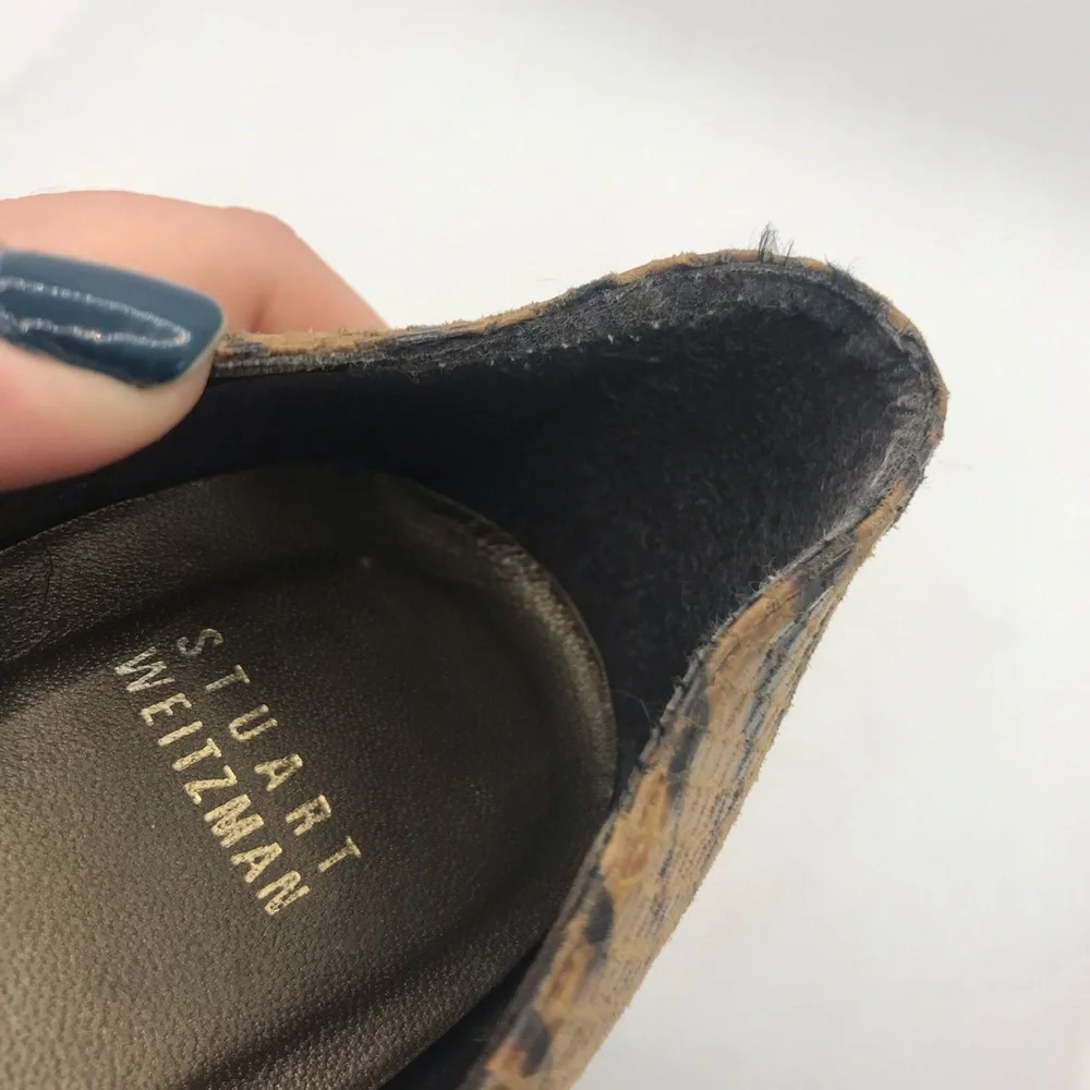 STUART WEITZMAN BROWN & BLACK LEATHER ANIMAL PRINT SNAKESKIN EMBOSSED HEELS (9)